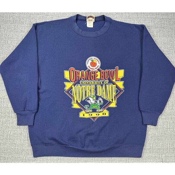 Vintage Notre Dame Sweatshirt Mens XL Orange Bowl 1990 Nutmeg Crewneck USA 90s - Picture 1 of 12